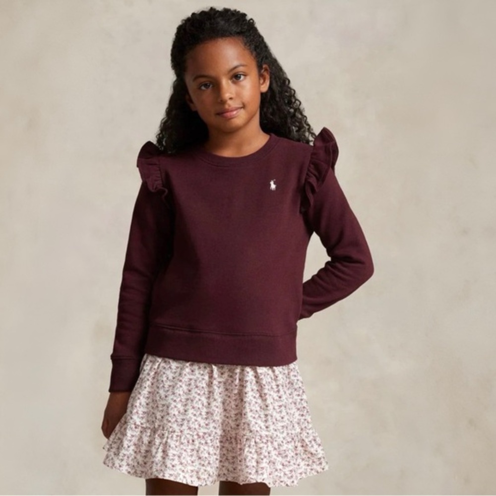 POLO RALPH LAUREN GIRLS FLORAL FLEECE SWEATSHIRT DRESS